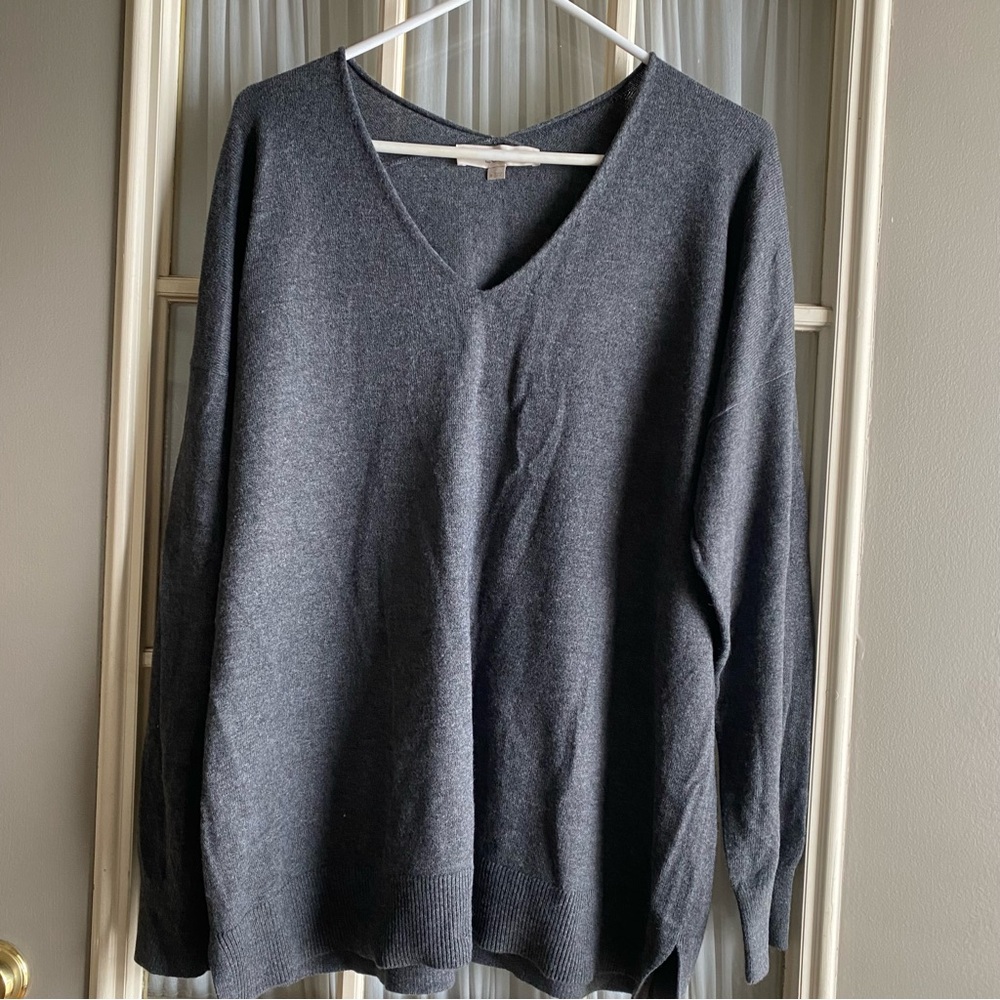 Loft charcoal gray Vneck sweater